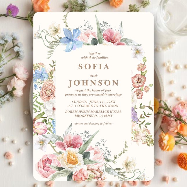 Convites Casamento de Jardim Floral Pastel de Flores Silves (Criador carregado)