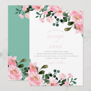Convites Casamento de Jardim Floral Rosa Elegante