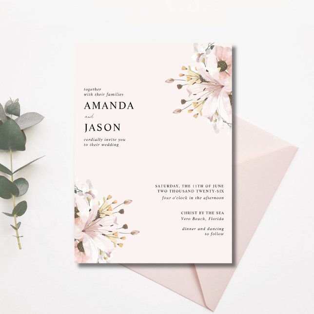 Convites Casamento de Jardim Floral Rosa Elegante (Elegant Pink Floral Garden Wedding Invitation)
