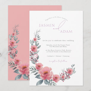 Convites Casamento de Jardim Floral Rosa Elegante