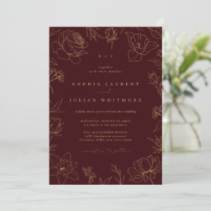Convites Casamento de Jardim Floral Vintage Bordeaux & Dour