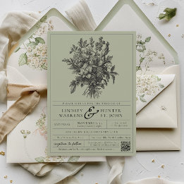 Convites Casamento de Jardim Romântico Floral Vintage Verde