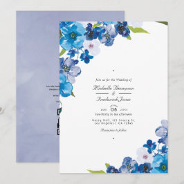Convites Casamento de Jardim RSVP de Código QR Floral Azul 