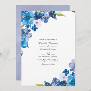 Convites Casamento de Jardim RSVP de Código QR Floral Azul 