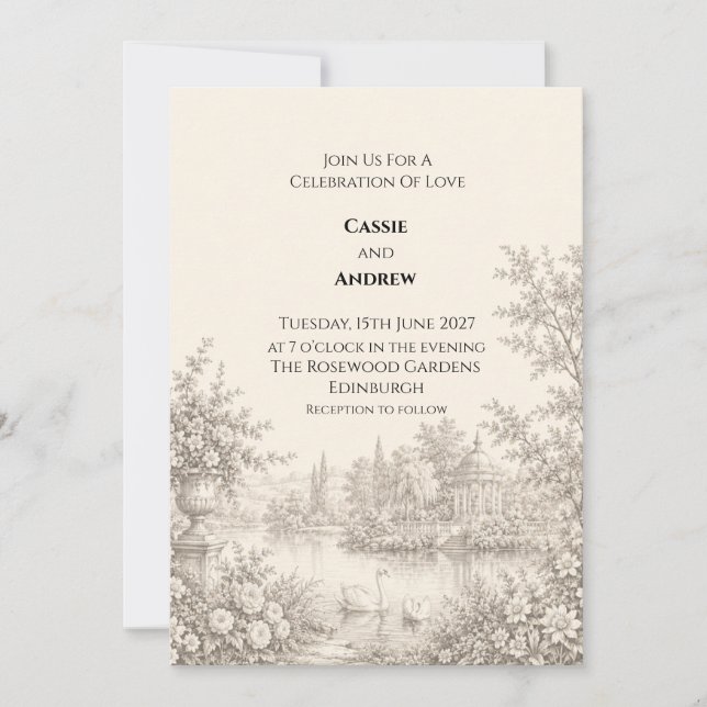 Convites Casamento de Jardim Toile Vintage (Frente)