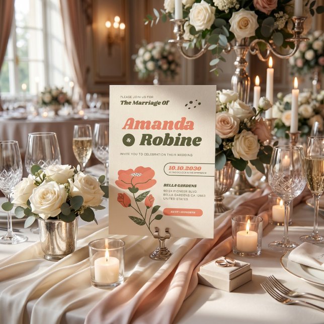 Convites Casamento de Jardim Vintage Floral Retro (Criador carregado)