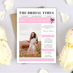 Convites Casamento de Jornal Chuveiro Nupcial Rosa Único