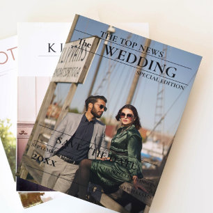 Convites Casamento de jornal com script minimalista salve a