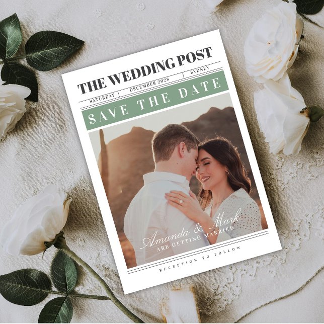 Convites Casamento de Jornal Preto e branco Salve o Dia (Criador carregado)