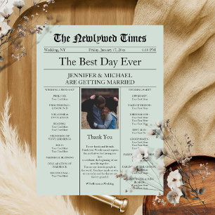 Convites Casamento de Jornal Tradicional Vintage Verde