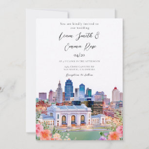 Convites Casamento de Kansas City Missouri Aquarela Horizon