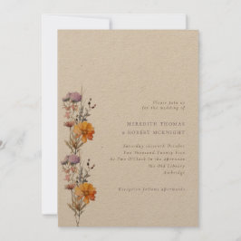 Convites Casamento de Kraft Autumn Orange & Purple Wildflow