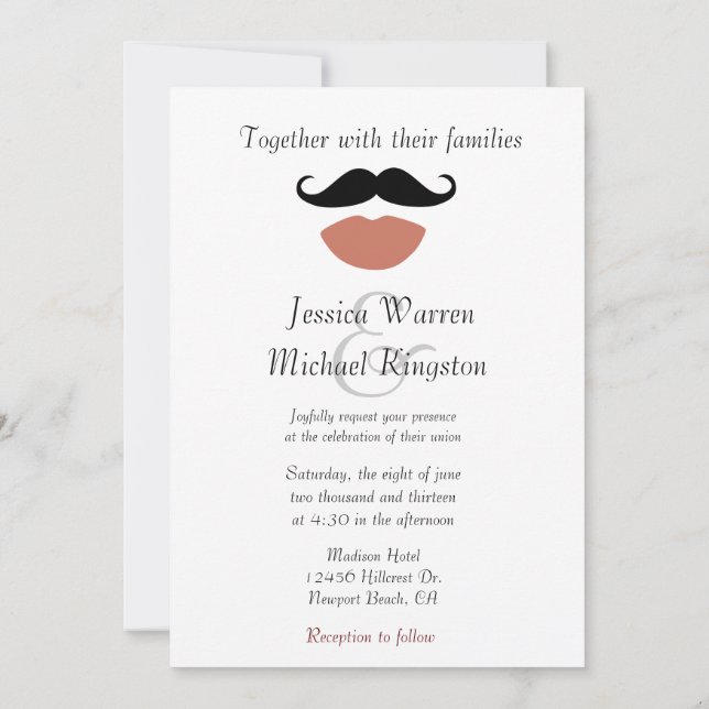 Convites Casamento de Lábios Vermelhos de Mustaches (Verso)