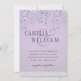 Convites Casamento de Lace de Wisteria Roxo Moderno