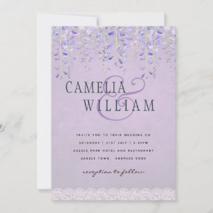 Convites Casamento de Lace de Wisteria Roxo Moderno