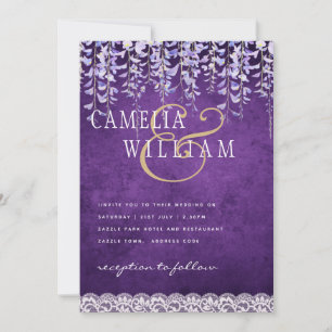 Convites Casamento de Lace de Wisteria Roxo Moderno
