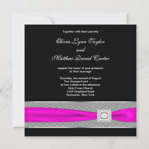 Convites Casamento de Laço Rosa Quente Preto Fúcsia