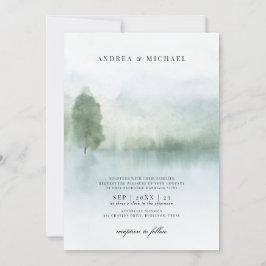 Convites Casamento de Lago e Árvores com Aquarela Abstrata