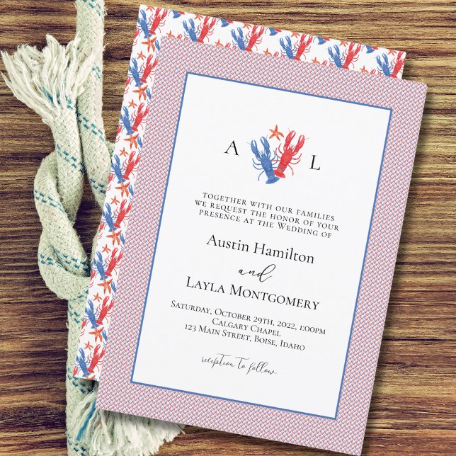 Convites Casamento de Lagosta de Amor Náutico (Criador carregado)