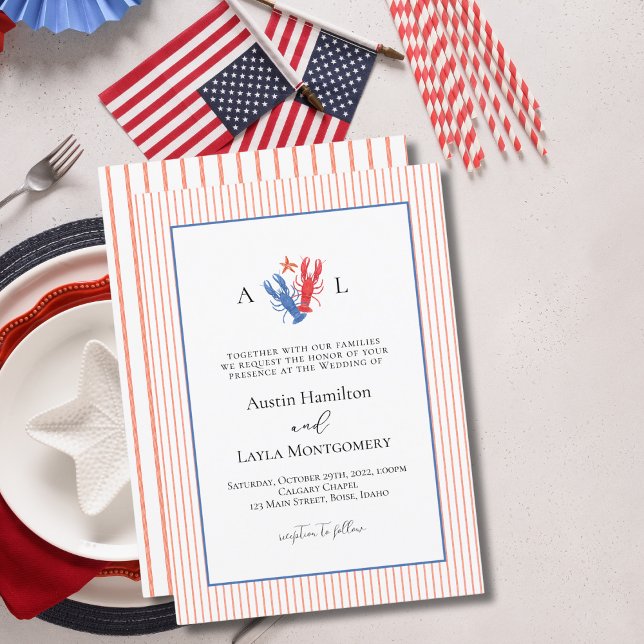 Convites Casamento de lagosta Minimalista com tiras Simples (Criador carregado)