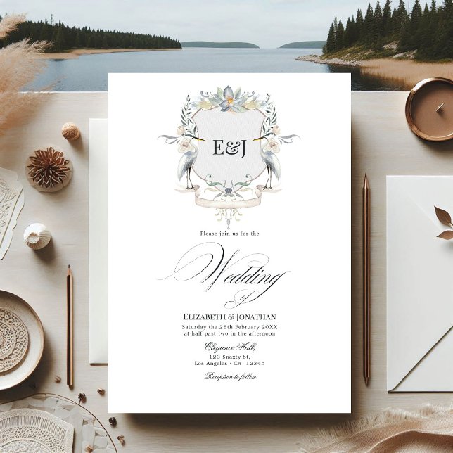 Convites Casamento de Lakeside Monograma Laurel Crest (Lakeside Monogram Laurel Crest Wedding Invitation)