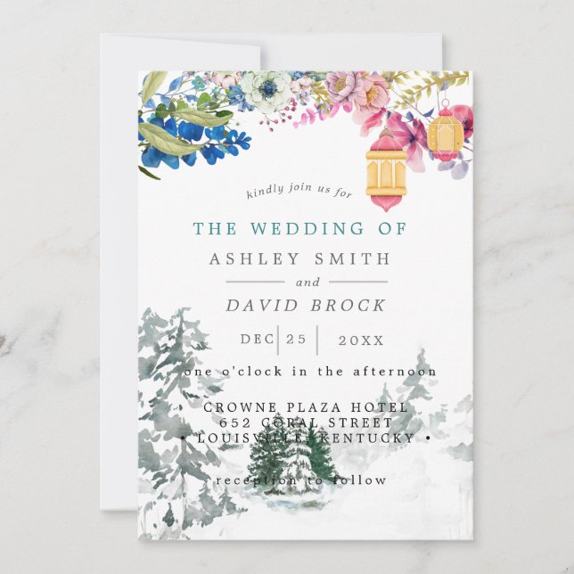 Convites Casamento de Lanterna Botânica de Árvores de Pinhe (Frente)