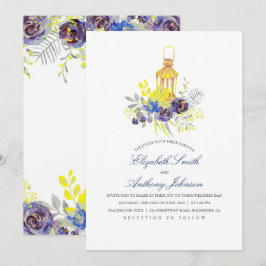 Convites Casamento de Lanterna Floral Azul e Amarelo