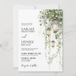 Convites Casamento de Lanterna Floral Roxo Verde Salvia