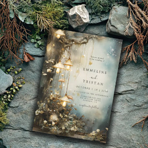 Convites Casamento de Lanternas Brilhantes com Floresta Enc