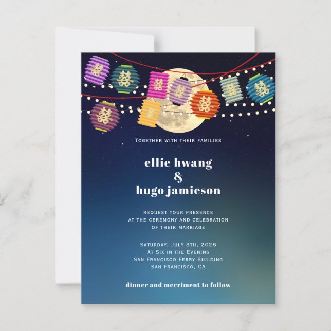 Convites Casamento de Lanternas de Felicidade Dupla do outo (Frente)