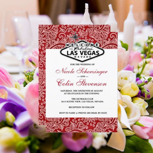 Convites Casamento de Las Vegas com Damasco Negro Branco Ve (Criador carregado)