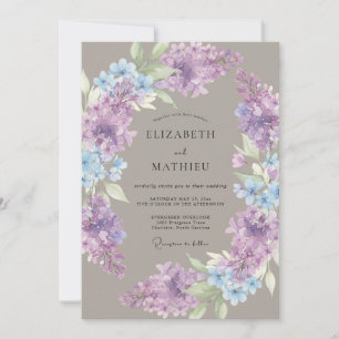 Convites Casamento de Láurea Floral Lilás Azul