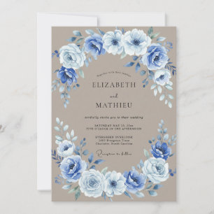 Convites Casamento de Laurél Floral Azul Empoeirado