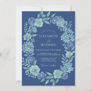 Convites Casamento de Lauro Floral Azul Marinho