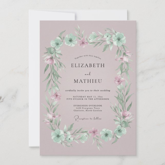Convites Casamento de Lauro Floral Malva (Frente)
