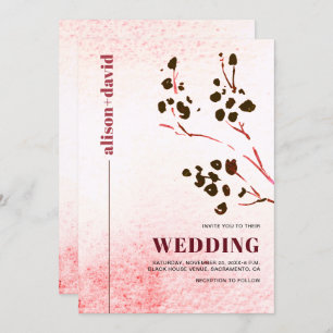 Convites Casamento de lavagem com aquarela e ramificação ja