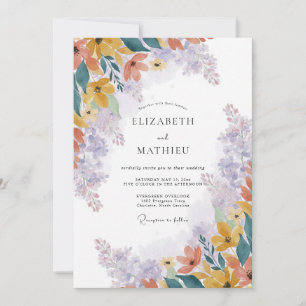 Convites Casamento de Lavanda Amarela com Flores Silvestres