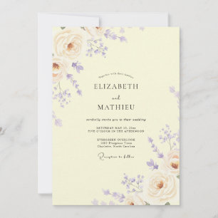 Convites Casamento de Lavanda, Apricot, Ramalhete e Eucalip