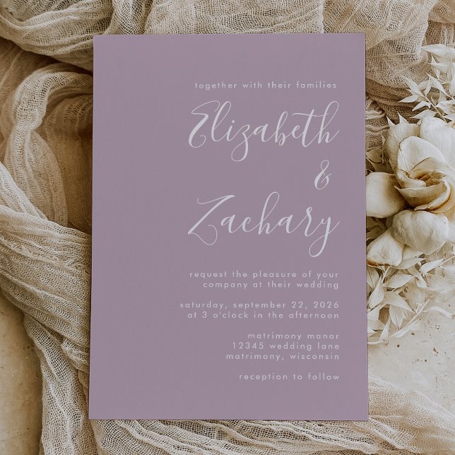 Convites Casamento de Lavanda com Dusty de Script Moderno (Criador carregado)
