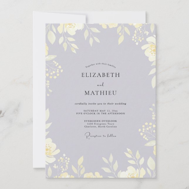 Convites Casamento de Lavanda com Folhagem de Eucalipto e M (Frente)