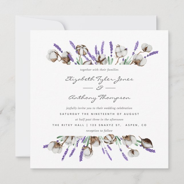 Convites Casamento de Lavanda de algodão (Frente)