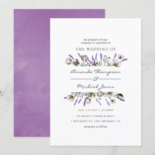 Convites Casamento de Lavanda de Algodão Aquarela