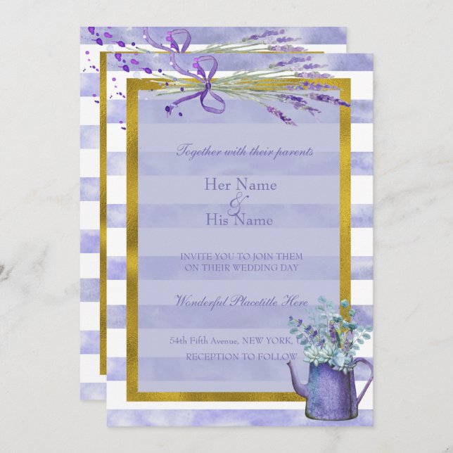 Convites Casamento de Lavanda de Flor Roxo (Frente/Verso)