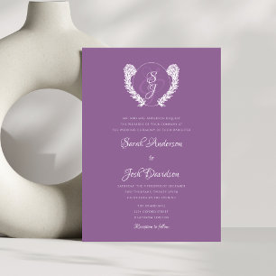 Convites Casamento de Lavanda de Monograma Floral Elegante