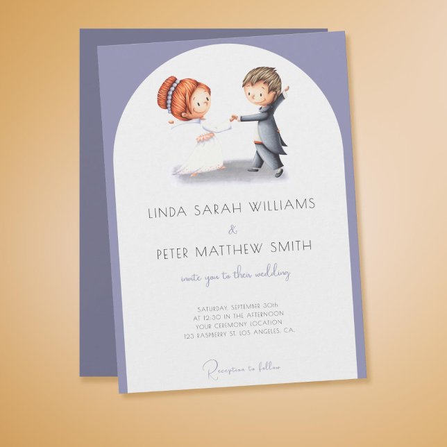 Convites Casamento de Lavanda de noiva (Cute Lavender Bride Groom Arch Wedding Invitation)