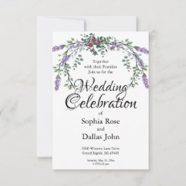 Convites Casamento de Lavanda de rosas rosa com aquarela el