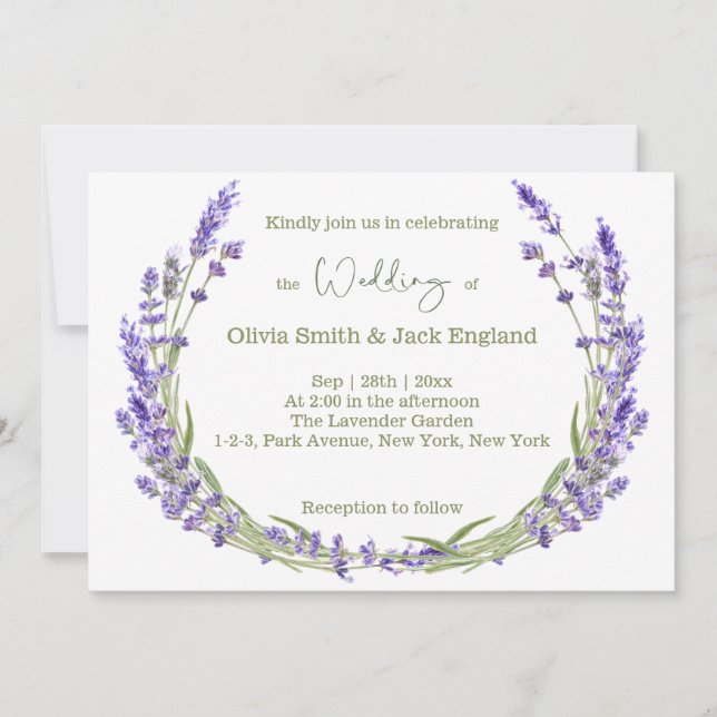Convites Casamento de Lavanda de Watercolor Boho (Frente)