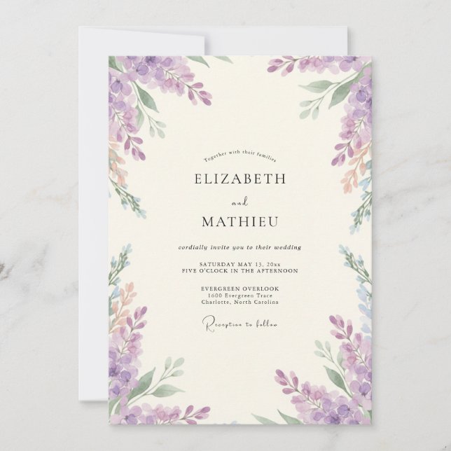 Convites Casamento de Lavanda empoeirada Wisteria (Frente)