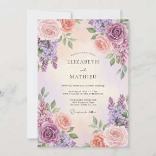 Convites Casamento de Lavanda Eucalipto Coral Roxo