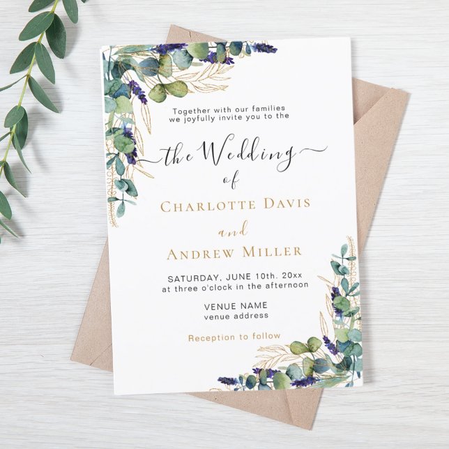 Convites Casamento de lavanda Eucalyptus greenery (Criador carregado)